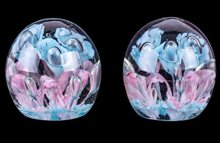 Blown Glass Paperweight Bookends