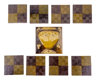 9 Vintage Glazed Ceramic Tiles