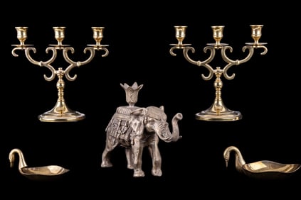 Indian Figural Elephant, Ash Trays, Candelabras