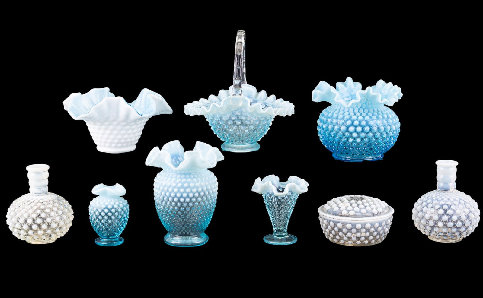 Vintage Fenton Blue and White Hobnail Glassware (1 of 12)