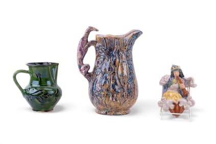 Pottery Pitchers and Figure