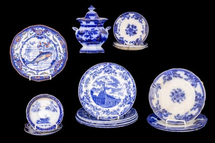 19th C Flow Blue and Tansferware