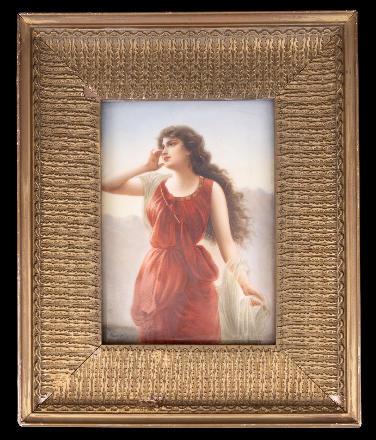 19th C Wagner Signed Porcelain Plaque "Echo" (1 of 8)