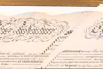 Antique 1820 American Framed Indenture