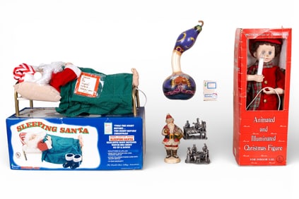 Vintage Sleeping Santa & Other Christmas Figurines