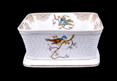 19th C Handpainted Porc. Square Footed Bowl