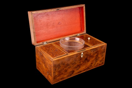 Antique English Burl Wood Tea Caddy