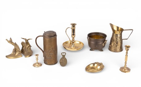 Vintage Brass Pitchers, Candlesticks, and Decor