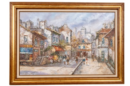L. Basset Paris Street Scene Oil Painting