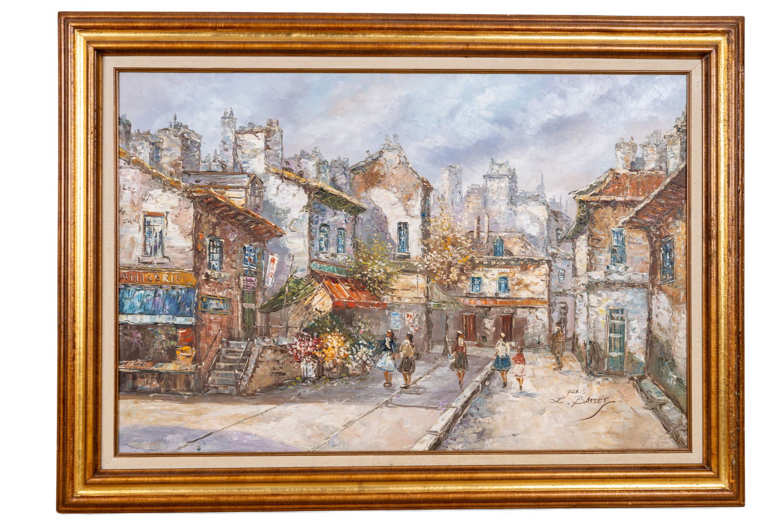 L. Basset Paris Street Scene Oil Painting (1 of 8)