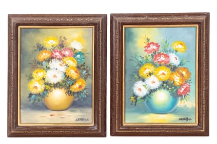 MidCentury Floral Still Life Oil on Canvas, Signed