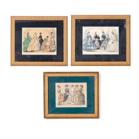3 Framed Godey's Fashion Lithos (19C)