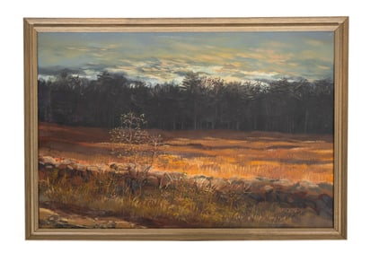 Fine 20th C Landscape, Dark Forest Scene o/c