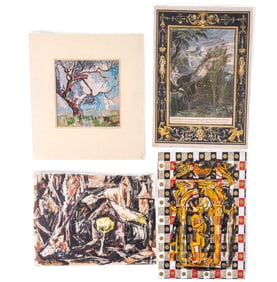 Mid Century Lithographs, Paintings, Pan "(4 Pc.)