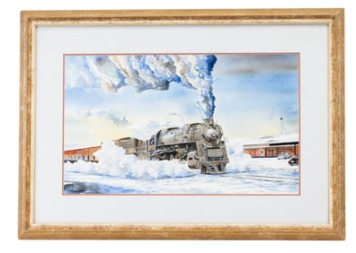 Signed Snow Locomotive Watercolor