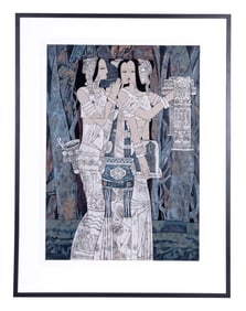 Chen Yongle (1944-) Two Women Large Woodblock