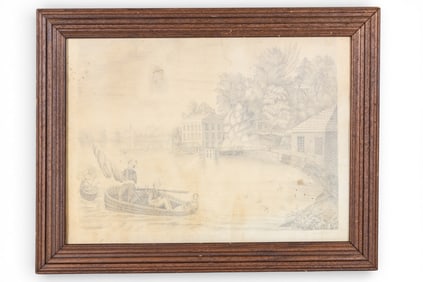 19C Graphite Landscape Drawing