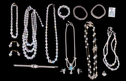 Vintage Iridescent Crystal, Rhinestone Jewelry