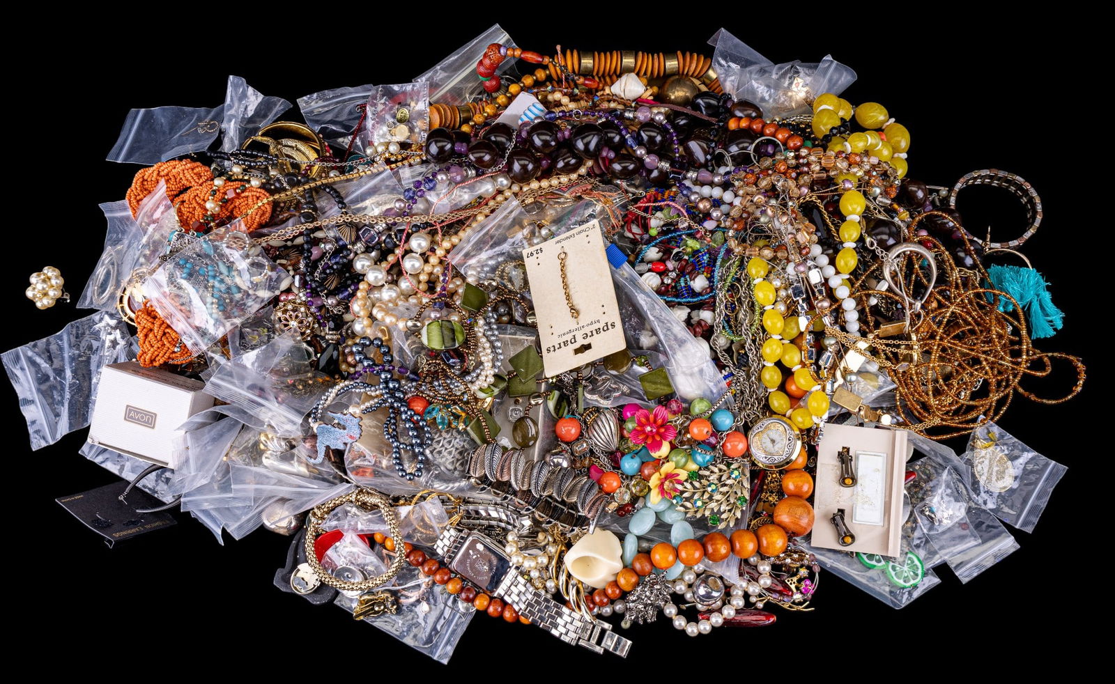 Crafting and Vintage Jewelry, 11lbs: Approx. 11lbs of vintage glass, wood, and other crafting and vintage jewelry.