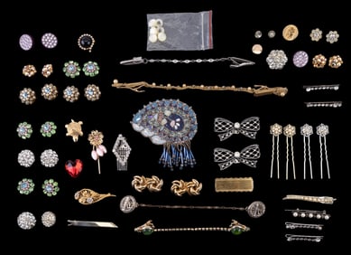 Vintage Rhinestone Barrettes, Buttons, and More