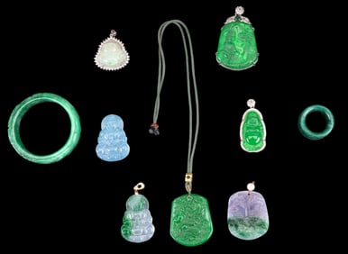 Abrased Jade Medallions, Pendants, and Bangle