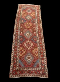 Antique Kazak Rug / Runner ~12.75' L