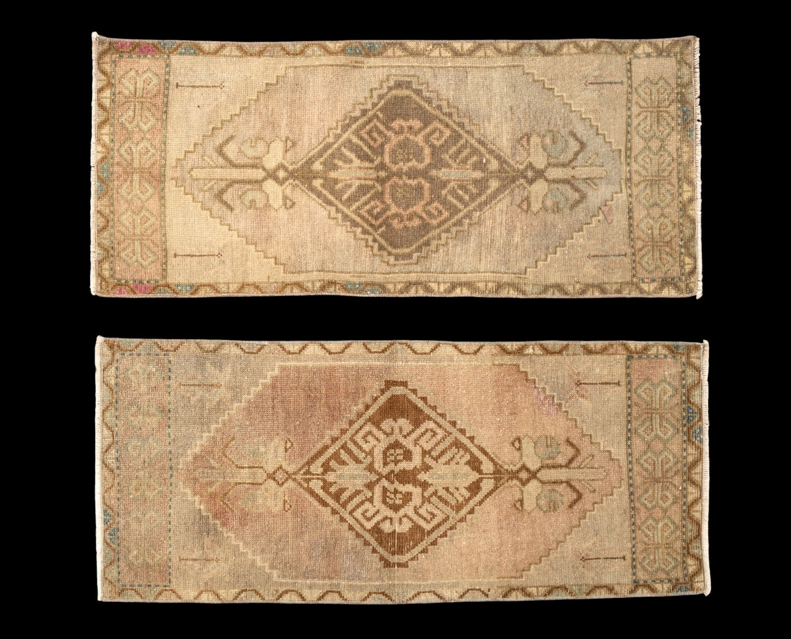 Pair of Turkish Oushak Rugs: Pair of Turkish Oushak rugs measuring approx. 3' x 1'6" each.
