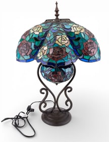 Slag Glass Floral Table Lamp