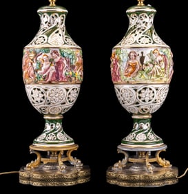 Capodimonte Figural Painted Lamps