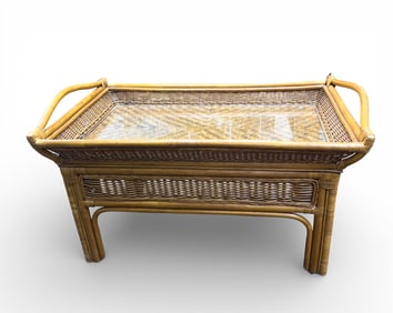 3-Piece Wicker Coffee Table w/ Glass Insert