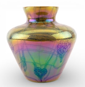 Mid Century Hand-Blown Iridescent Art Glass Vase
