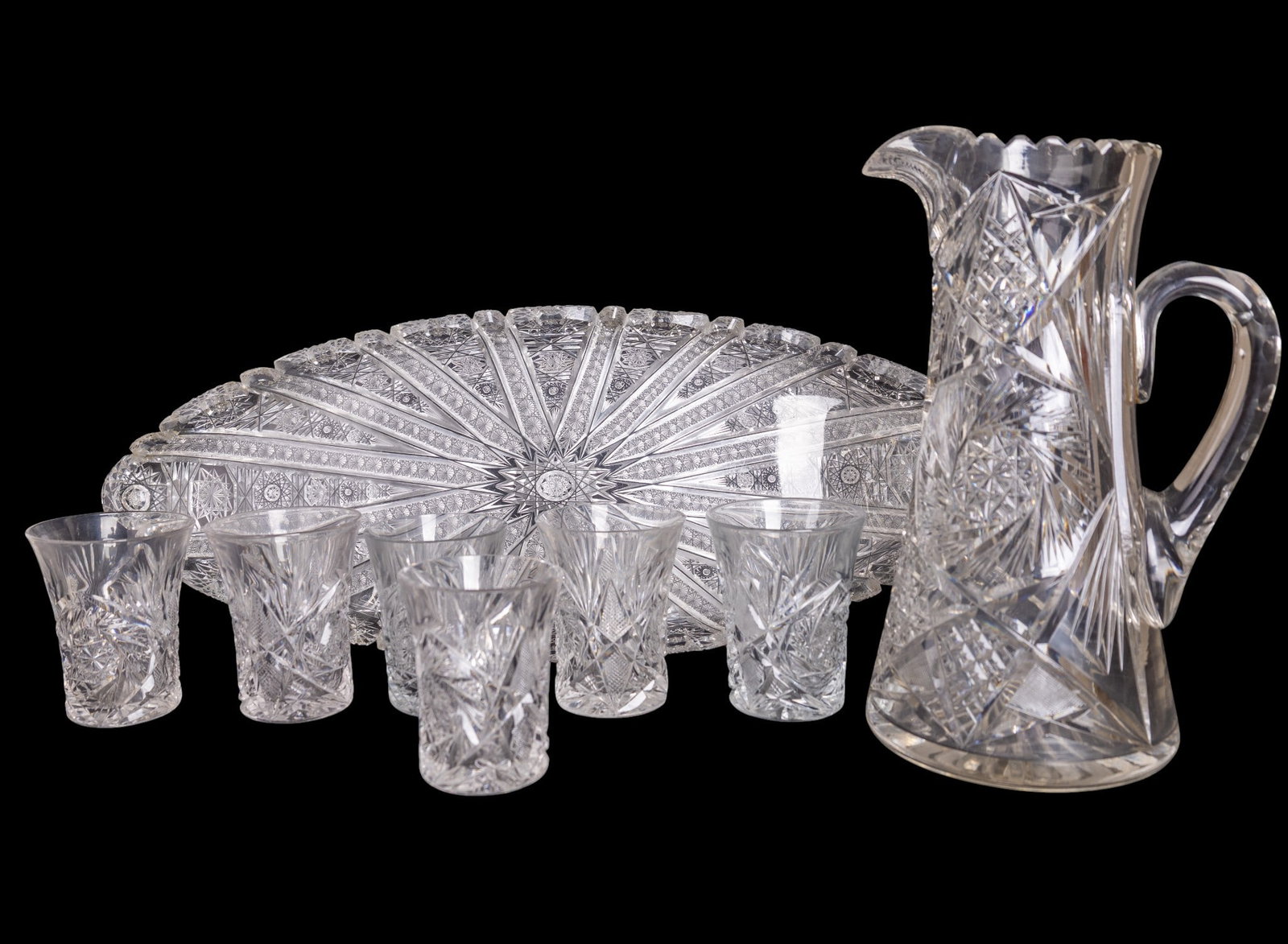 Early Cut Crystal Pitcher, Juice Glass Set (1 of 14)