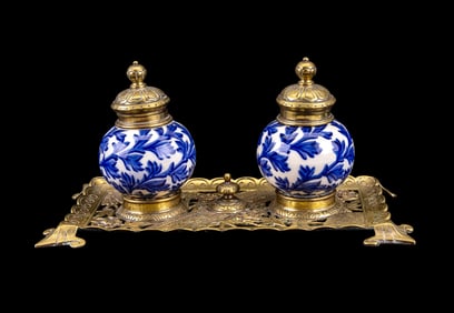 Blue & White Porcelain Double Inkwell