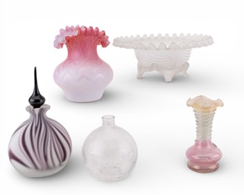 Satin Art Glass, Patterned Glass, Victorian (5 Pc)