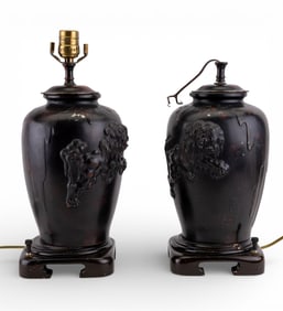 Chinese Bronze Foo Dog Lamp Pair