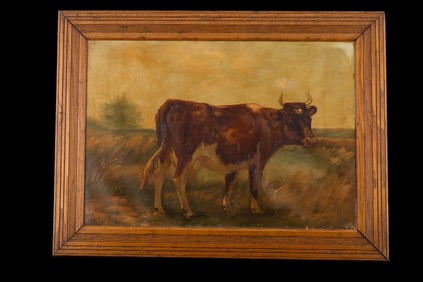 Late 19th, Early 20th C Oil on Canvas, Cow