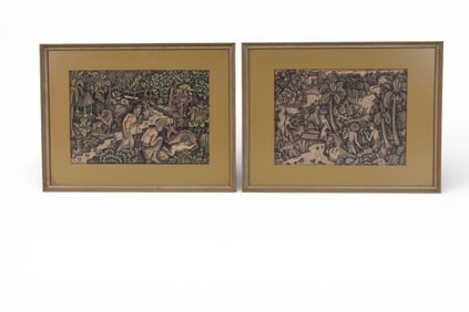 Framed Balinese Batuan Mixed Media Art (2 Pc)