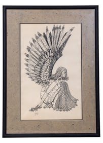 Framed Winged Female Illustration, 1975
