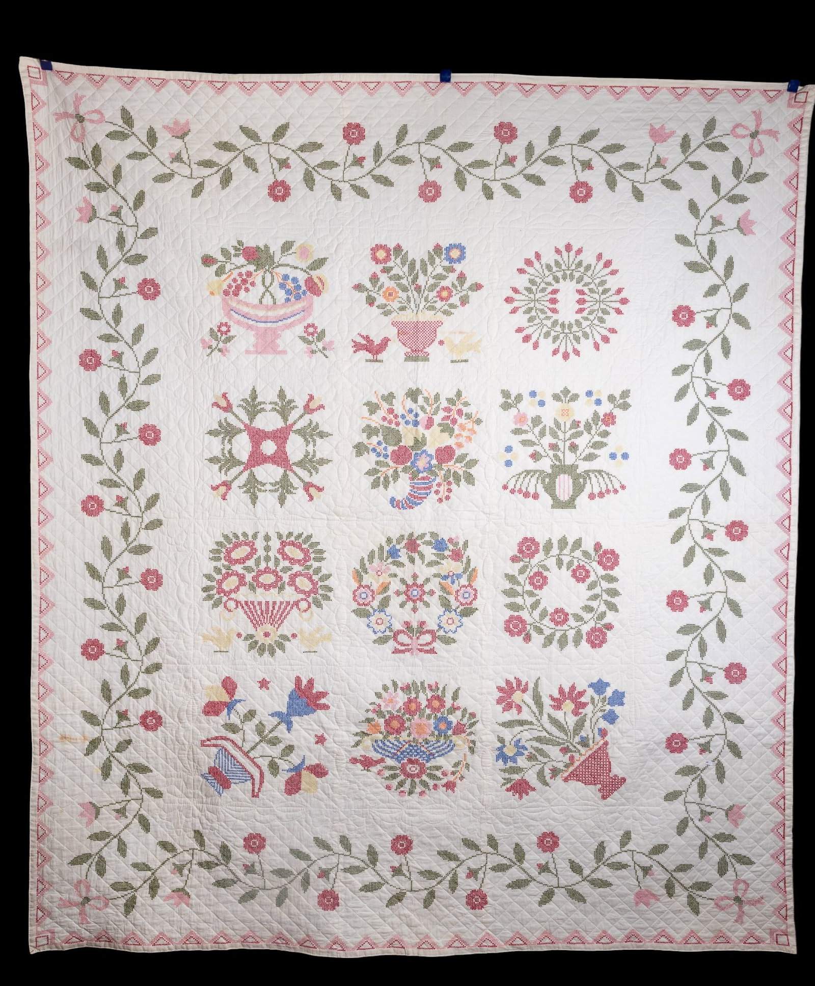Hand Made Floral Cross Stitch Quilt (1 of 12)