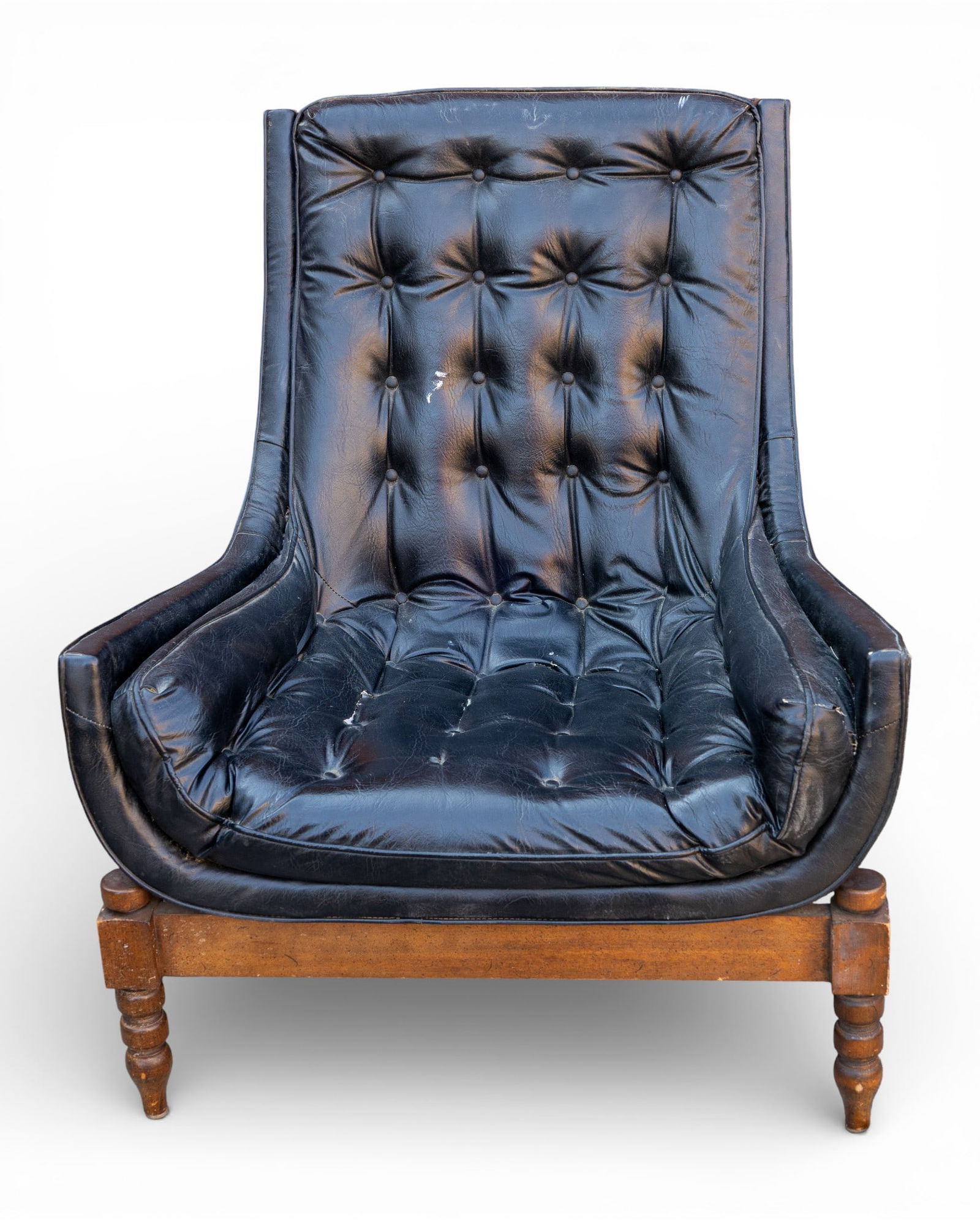 Mid-Century Tufted Black Leather Lounge Chair (1 of 8)