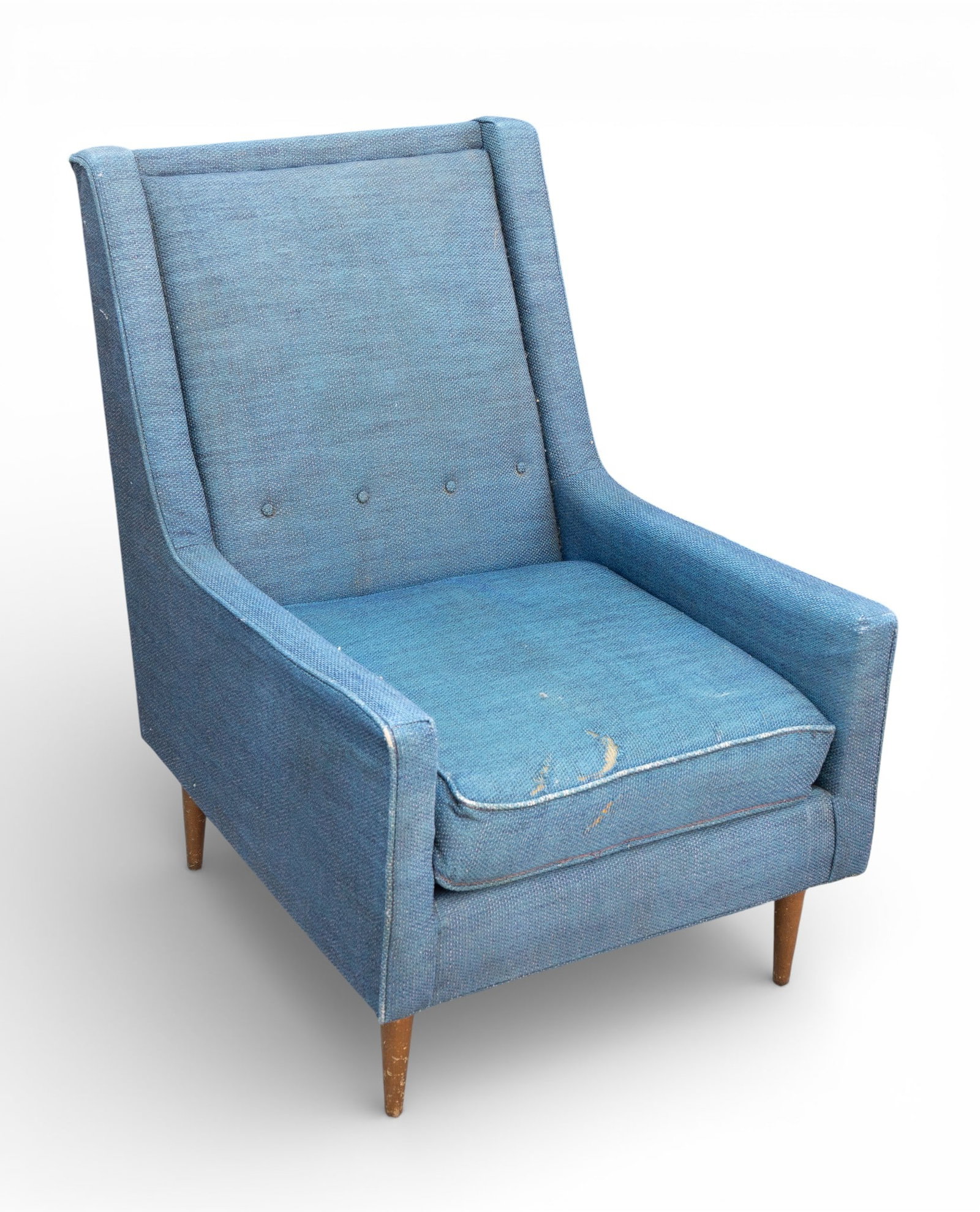 Mid Century Angular High-Back Blue Lounge Chair (1 of 6)