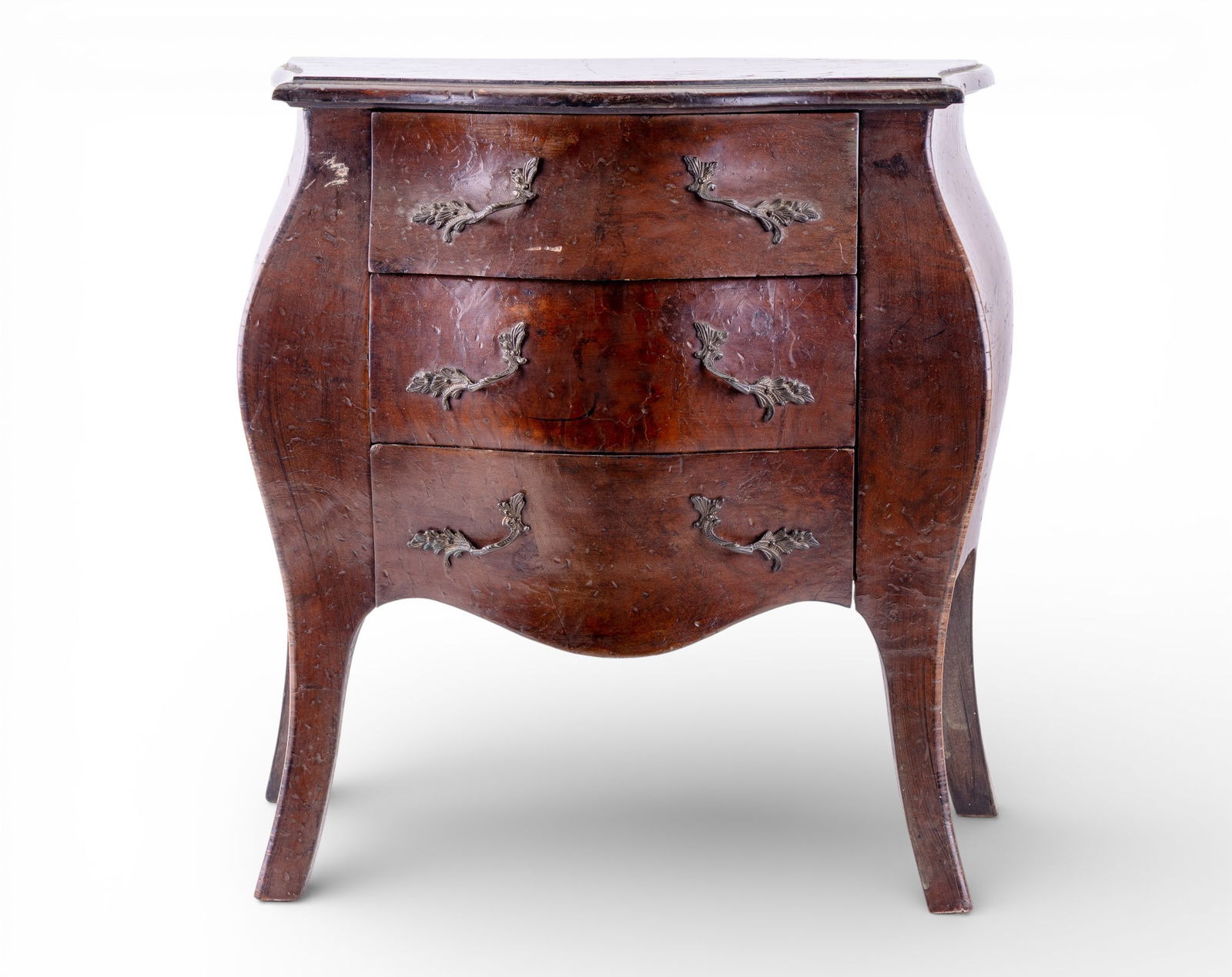 French Bombe-Form 3-Drawer Bedside Cabinet (1 of 9)