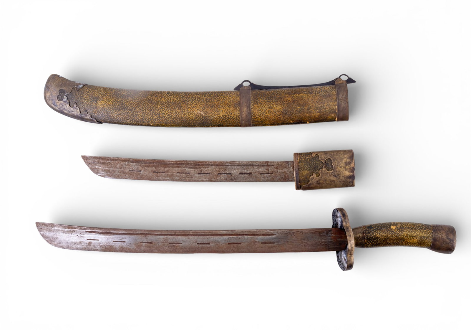 Chinese 19C Double Sword, Sharkskin Scabbard (1 of 18)