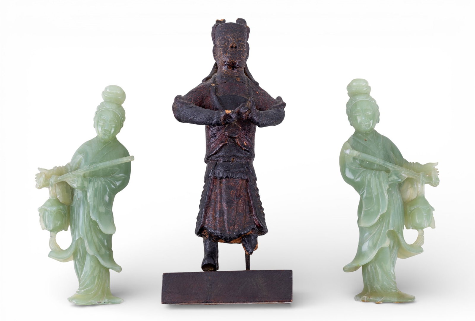 Chinese Jade Guanyin and 19th C Wooden Guardian (1 of 17)