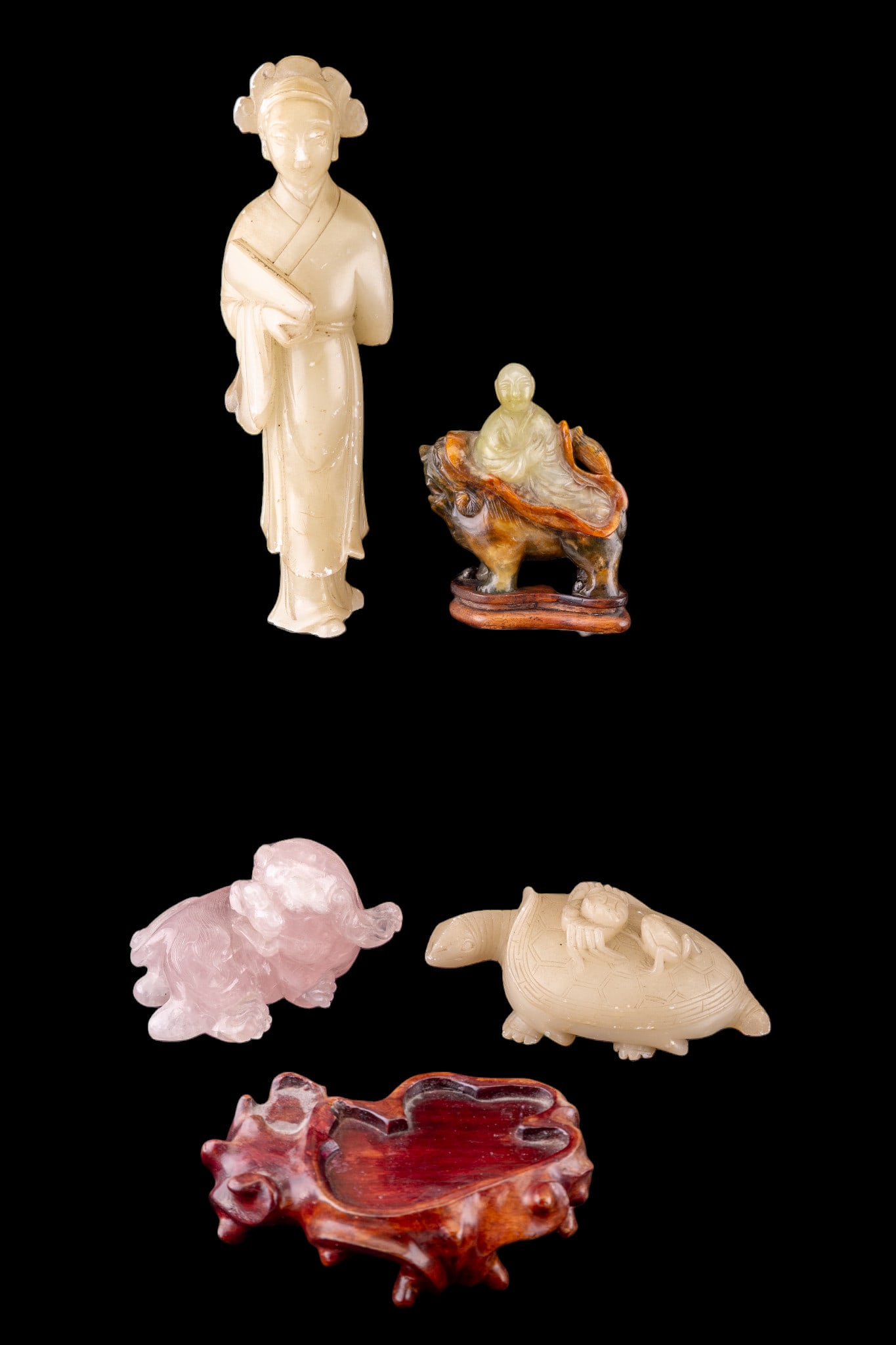 Chinese Rose Quartz, Soapstone, and Jade Figurines (1 of 12)