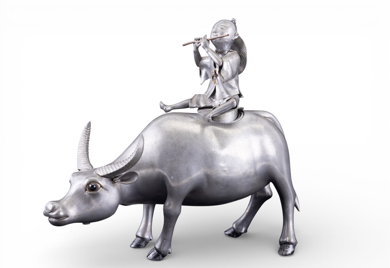 Chinese Silver-Tone Metal Water Buffalo Censer (1 of 9)