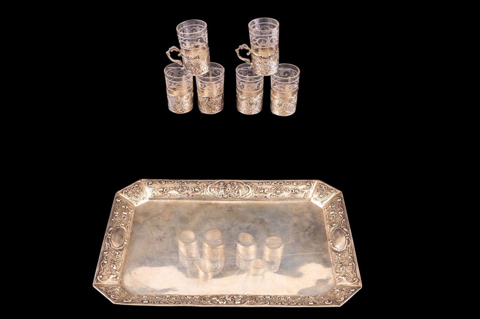 Antique 800 German Silver Tray and Cordials (1 of 14)