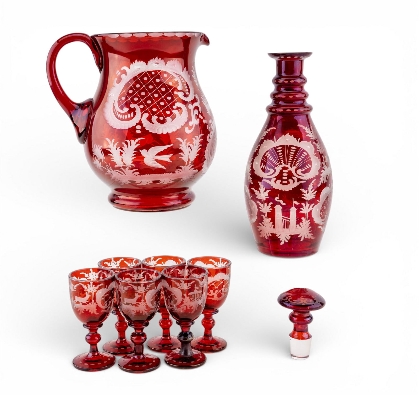 Bohemian Ergmann Ruby Cut To Clear Decanter Set (1 of 10)