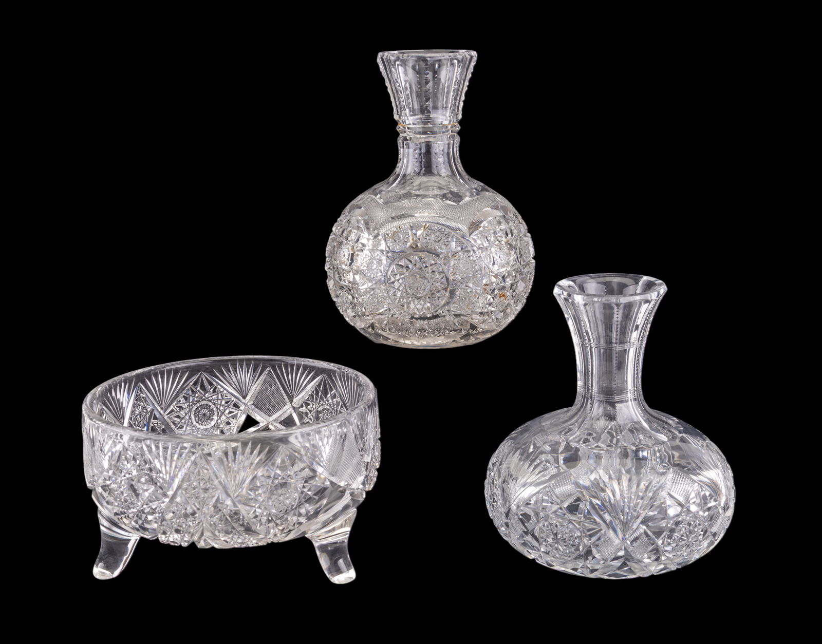 Early Cut Crystal Footed Bowl, Decanters (3 Pc.) (1 of 11)