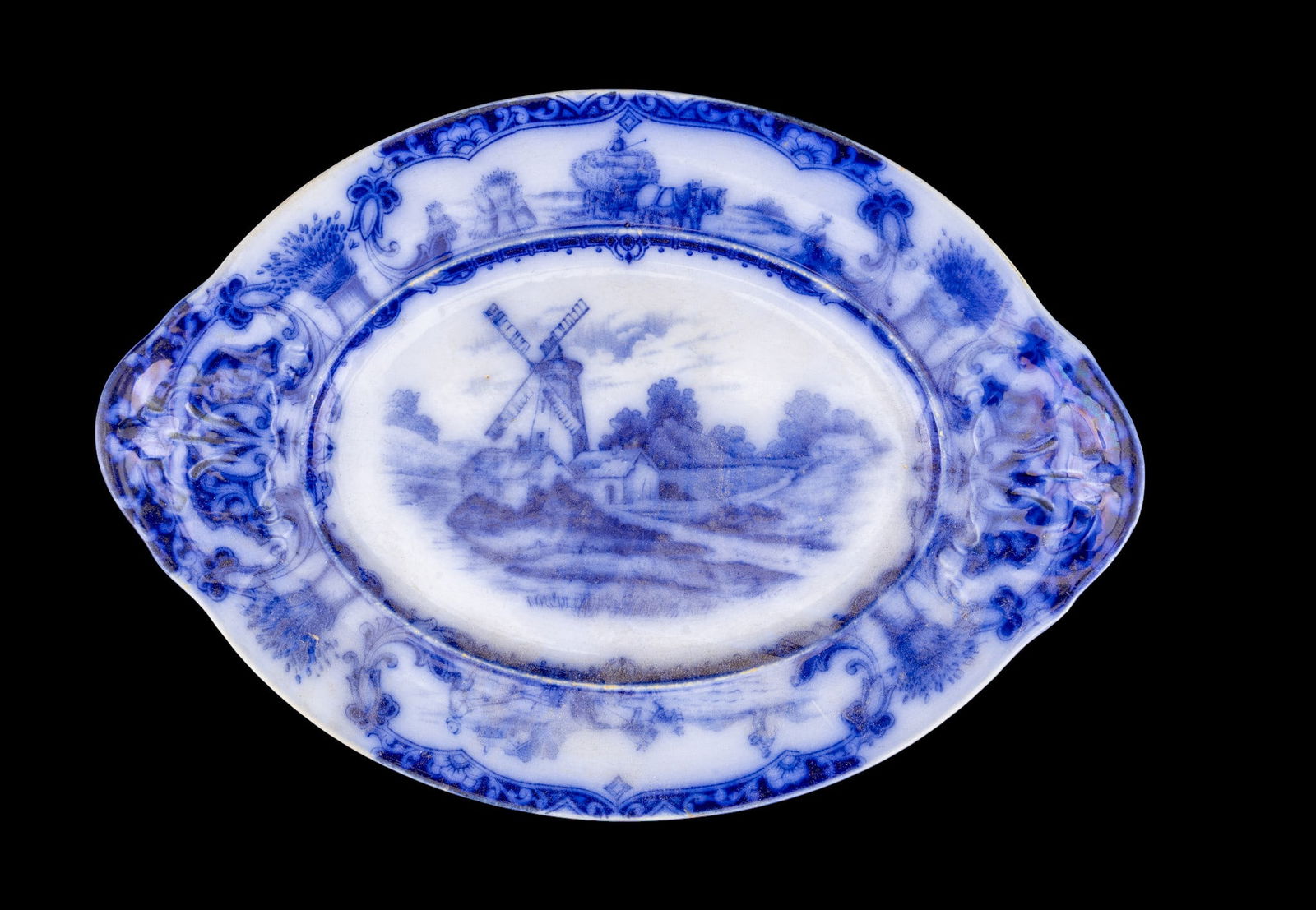 Flow Blue Serving Platter, Blue Onion Pattern - 10